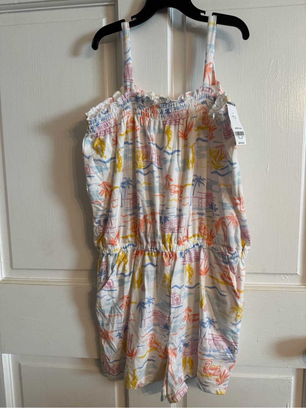 Carter's White Tropical Print Romper with Yellow, Coral & Blue Accents